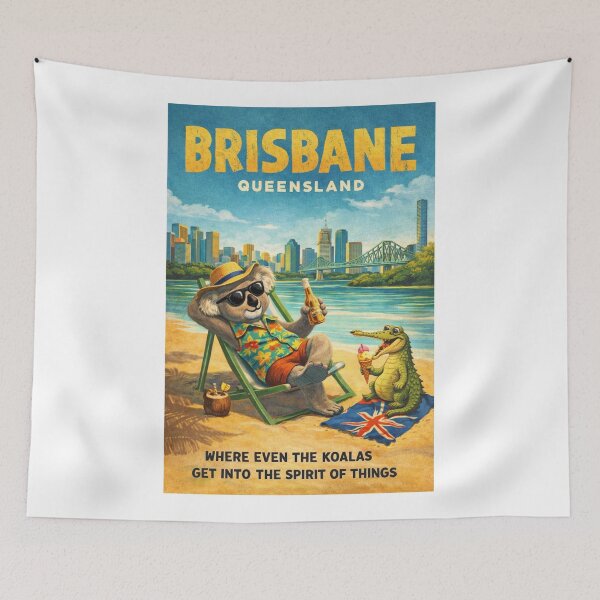 Item preview, Brisbane Queensland Australia Brisbane River Story Bridge and Brisbane Skyline South Bank Riverside Summer Scene designed and sold by Aryabek.