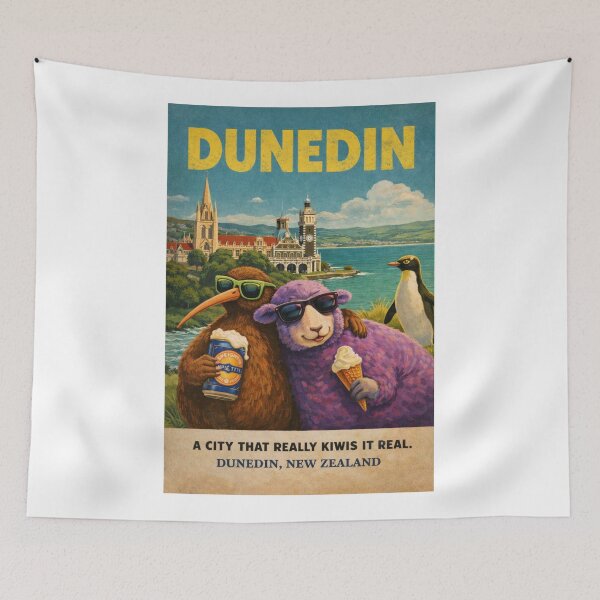 Item preview, Dunedin New Zealand Historic Otago Harbour Skyline with Dunedin Railway Station and Otago Peninsula Coast designed and sold by Aryabek.