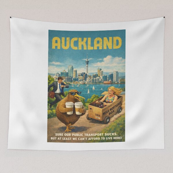 Item preview, Auckland New Zealand Skyline Along Waitemata Harbour with Sky Tower and Auckland CBD Waterfront Taxi Scene designed and sold by Aryabek.