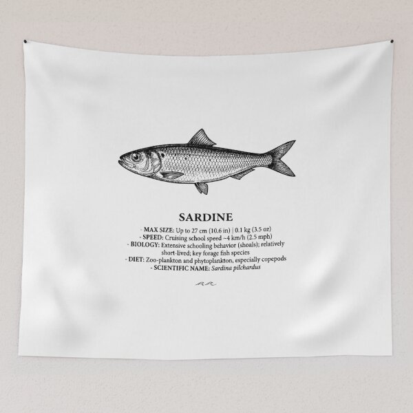 Item preview, Sardine Schooling Fish Vintage Scientific Illustration designed and sold by MotionBanana Art.