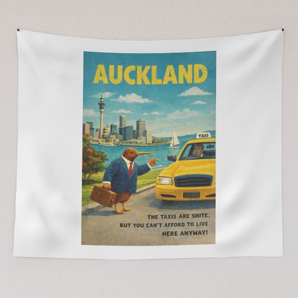 Item preview, Auckland New Zealand Skyline Along Waitemata Harbour with Sky Tower and CBD Kiwi Walking Taxi designed and sold by Aryabek.