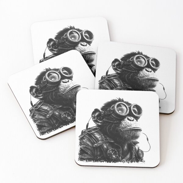 Item preview, Steampunk Monkey Portrait | Black and White Cyber Ape Art designed and sold by inkoutninja.