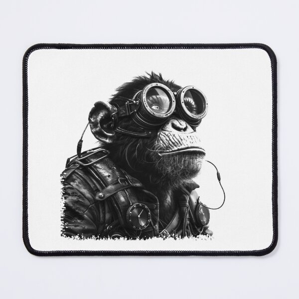 Item preview, Steampunk Monkey Portrait | Black and White Cyber Ape Art designed and sold by inkoutninja.