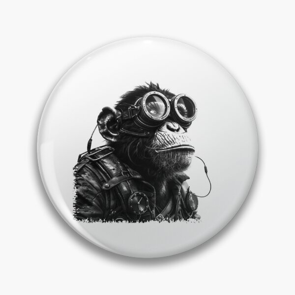 Item preview, Steampunk Monkey Portrait | Black and White Cyber Ape Art designed and sold by inkoutninja.
