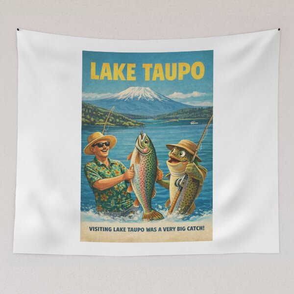 Item preview, Lake Taupo New Zealand with Mount Ruapehu and Tongariro National Park Volcanic Landscape and Taupo Trout Waters designed and sold by Aryabek.