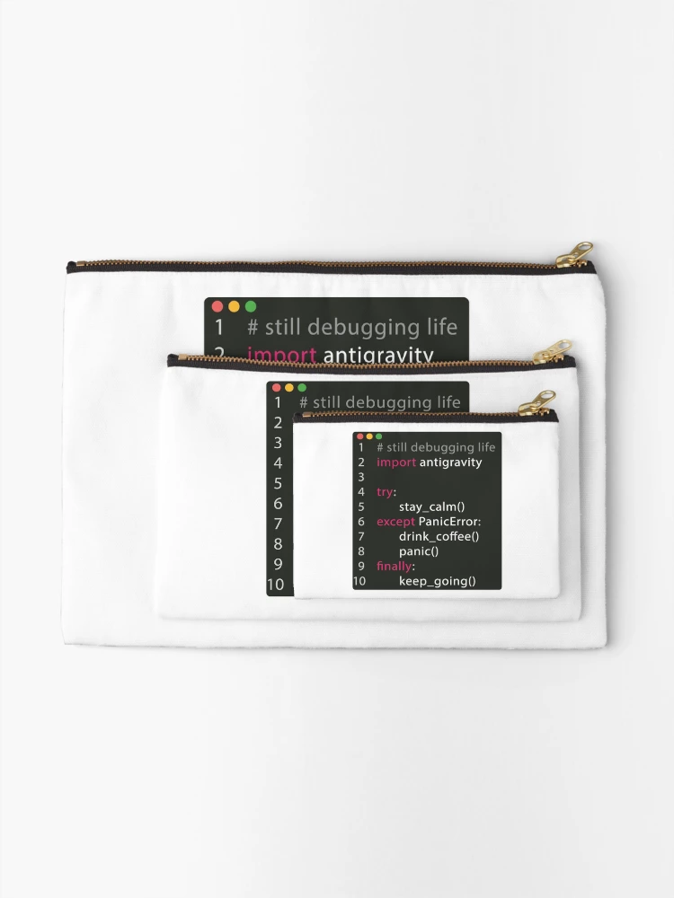 Thumbnail 2 of 4, Zipper Pouch, Still Debugging Life Python Humor designed and sold by DrTol.