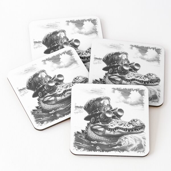 Item preview, Steampunk Alligator Portrait | Black and White Gothic Swamp Creature Art designed and sold by inkoutninja.