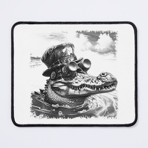Item preview, Steampunk Alligator Portrait | Black and White Gothic Swamp Creature Art designed and sold by inkoutninja.