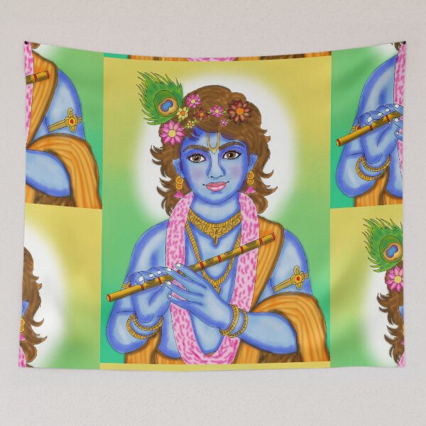 Item preview, Lord Krishna Divine Flute Design – Spiritual Hindu Art Illustration designed and sold by Harshit_Digital_Arts.