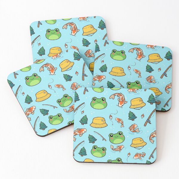Item preview, Cute Retro Frog & Koi Fish Cottagecore Pattern designed and sold by The Chill Pond.