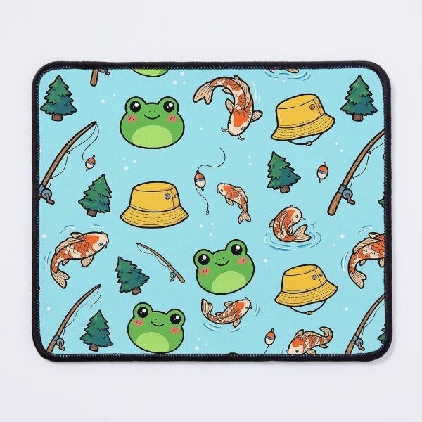 Item preview, Cute Retro Frog & Koi Fish Cottagecore Pattern designed and sold by The Chill Pond.
