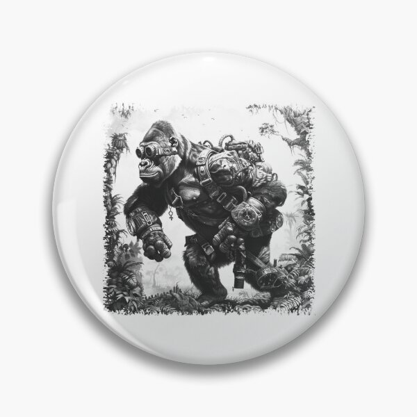Item preview, Steampunk Gorilla in the Jungle | Black and White Cyber Ape Adventure Art designed and sold by inkoutninja.