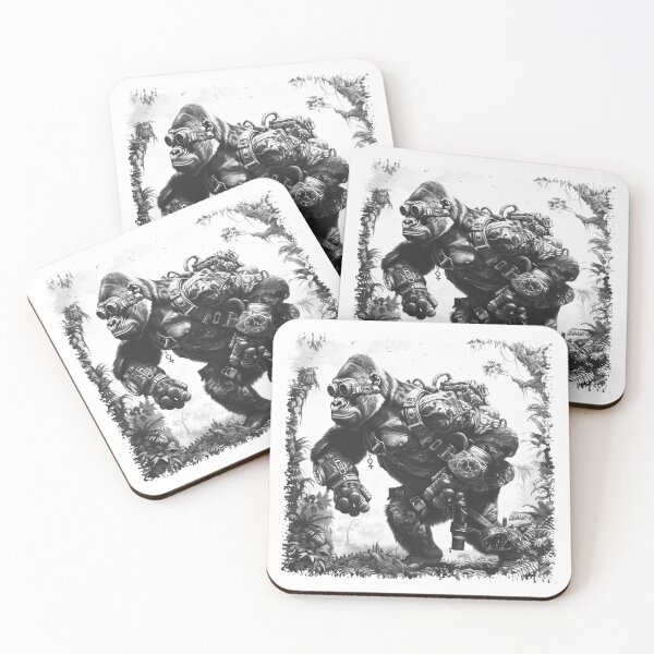 Item preview, Steampunk Gorilla in the Jungle | Black and White Cyber Ape Adventure Art designed and sold by inkoutninja.