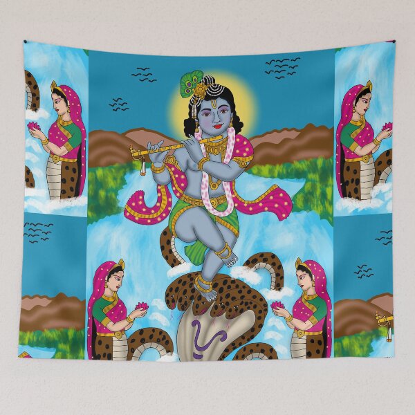 Item preview, Traditional Lord Krishna dancing on Kaliya Heritage Design – Classic Hindu Art designed and sold by Harshit_Digital_Arts.