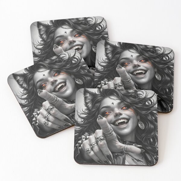Item preview, Punk Gothic Cat Girl with Fiery Eyes designed and sold by Kaleidoscope Print.