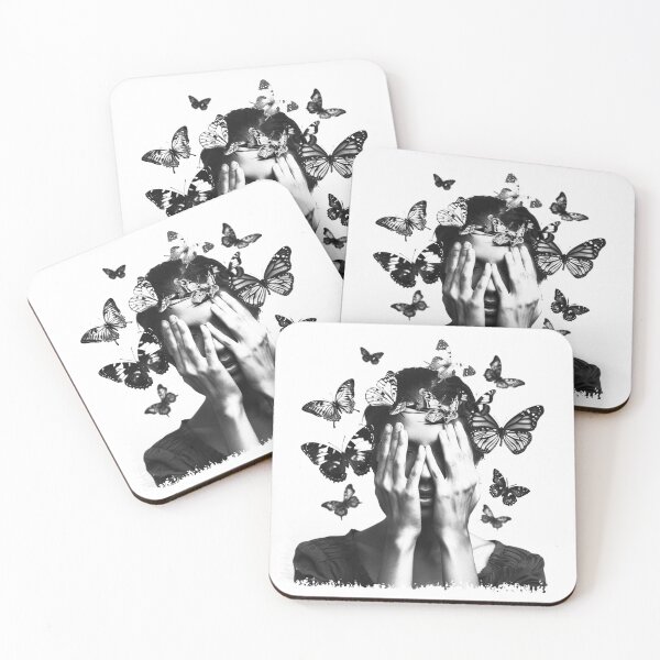 Item preview, Butterfly Face Portrait | Black and White Surreal Feminine Art designed and sold by inkoutninja.