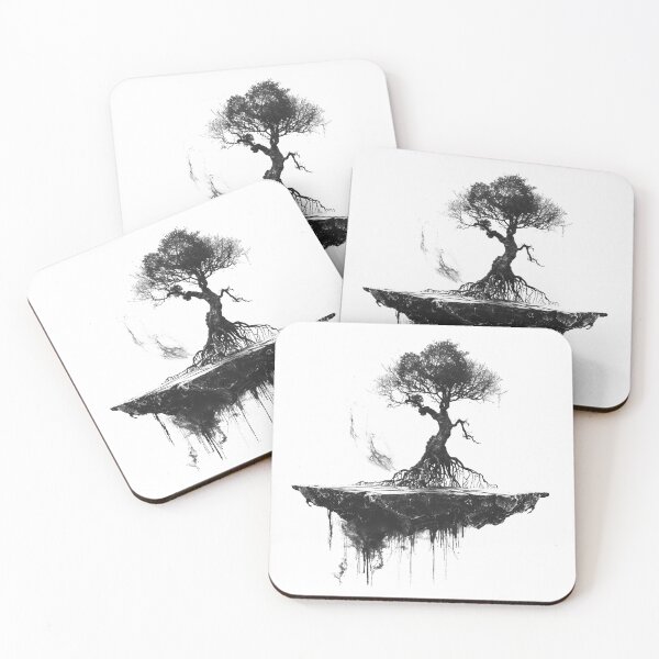 Item preview, Floating Tree Island Design | Black and White Surreal Nature Art designed and sold by inkoutninja.