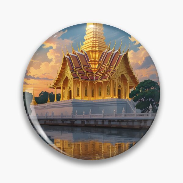 Item preview, Wat Arun Ratchawararam Temple at Sunset – Bangkok Thailand Golden Temple Wall Art designed and sold by ArtnarongDesign.