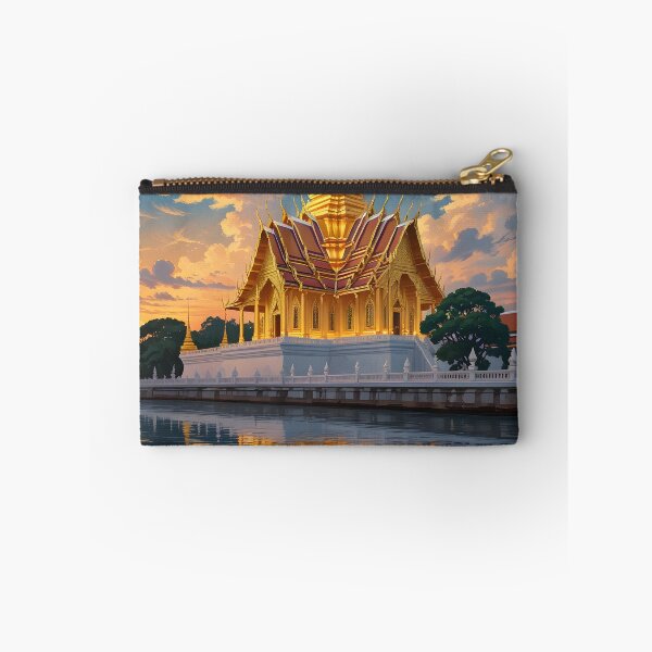Item preview, Wat Arun Ratchawararam Temple at Sunset – Bangkok Thailand Golden Temple Wall Art designed and sold by ArtnarongDesign.