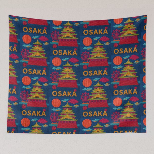 Item preview, Osaka Castle Faux Wool Art – Colorful Knitted Style Osaka Japan Travel Illustration designed and sold by TheTrendsDesk.