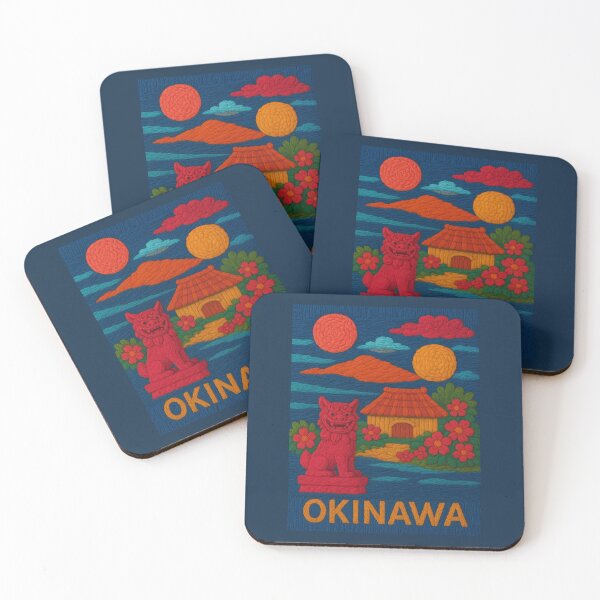 Item preview, Okinawa Japan Faux Wool Art – Shisa Guardian, Ryukyu House & Tropical Island Illustration designed and sold by TheTrendsDesk.