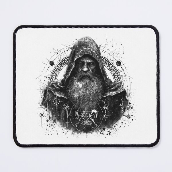 Item preview, Dark Wizard Portrait | Black and White Occult Mystic Sorcerer Art designed and sold by inkoutninja.