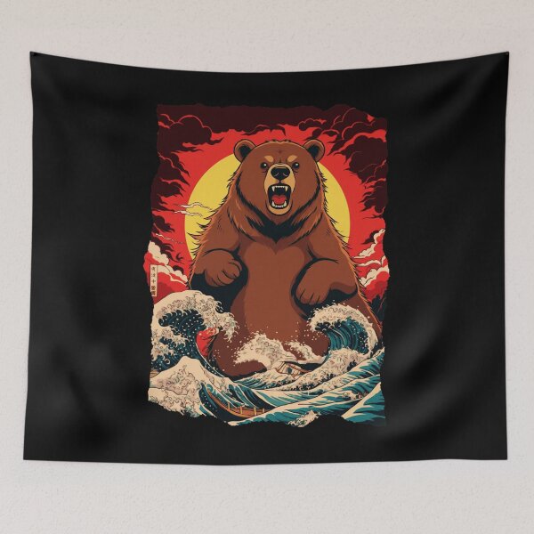 Item preview, Rising Bear Power Animal Graphic Japanese Wave Style designed and sold by JEFDodsonArt.