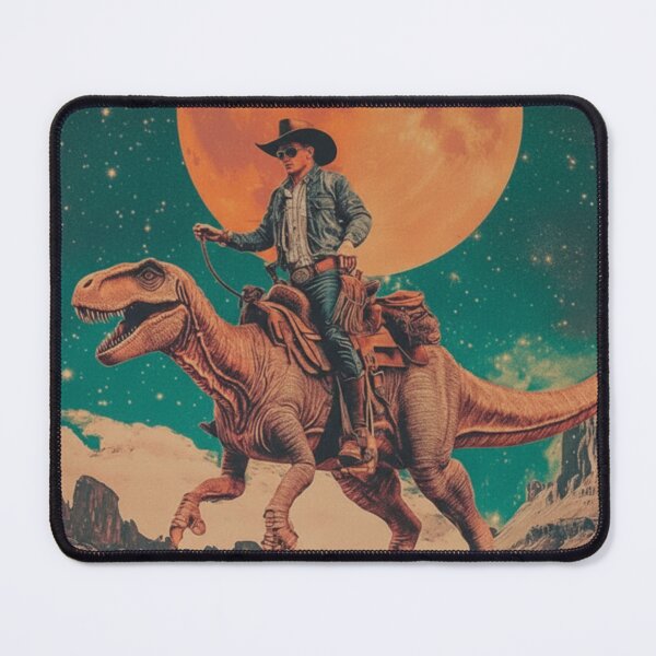 Item preview, Cowboy Riding Dinosaur Cosmic Desert Moon Poster designed and sold by Vicky021.