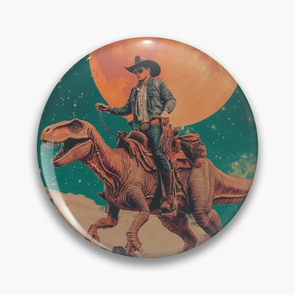 Item preview, Cowboy Riding Dinosaur Cosmic Desert Moon Poster designed and sold by Vicky021.