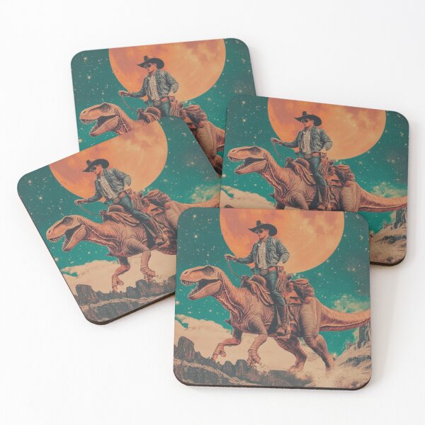 Item preview, Cowboy Riding Dinosaur Cosmic Desert Moon Poster designed and sold by Vicky021.