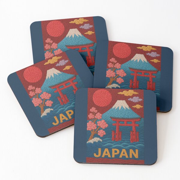 Item preview, Japan Faux Wool Art – Mount Fuji, Torii Gate & Sakura Knitted Style Travel Illustration designed and sold by TheTrendsDesk.