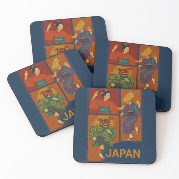 Item preview, Japan Faux Wool Art – Traditional Japanese Dance Collage, Awa Odori & Shishimai Knitted Style Illustration designed and sold by TheTrendsDesk.