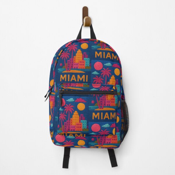 Item preview, Miami Faux Wool Art – Tropical Palm Trees & Retro City Skyline Knitted Style Illustration designed and sold by TheTrendsDesk.