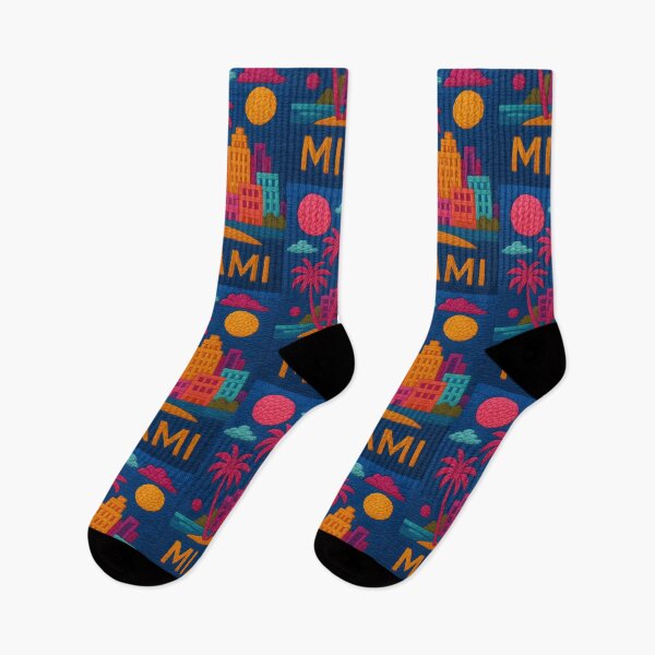 Item preview, Miami Faux Wool Art – Tropical Palm Trees & Retro City Skyline Knitted Style Illustration designed and sold by TheTrendsDesk.