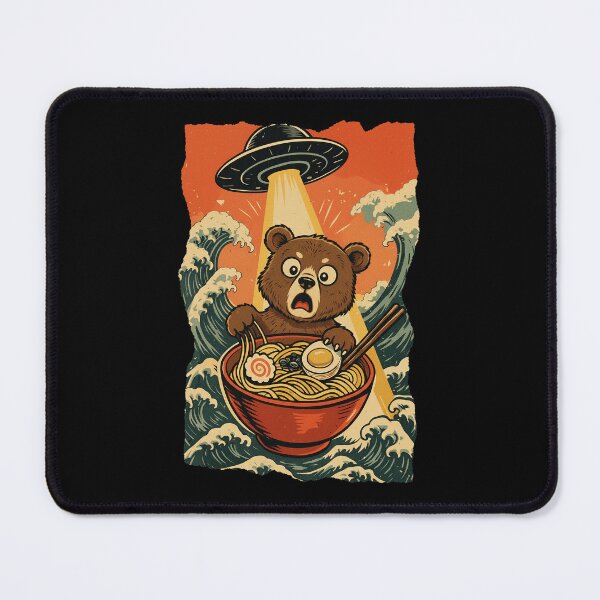 Item preview, UFO Abducting Bear Eating Ramen Funny Alien Sci-Fi Illustration designed and sold by JEFDodsonArt.