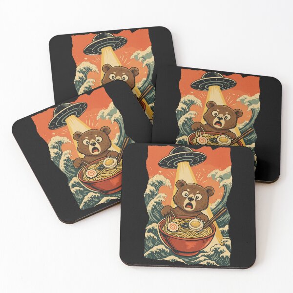 Item preview, UFO Abducting Bear Eating Ramen Funny Alien Sci-Fi Illustration designed and sold by JEFDodsonArt.