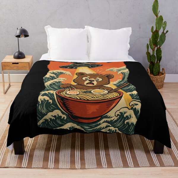 Item preview, UFO Abducting Bear Eating Ramen Funny Alien Sci-Fi Illustration designed and sold by JEFDodsonArt.
