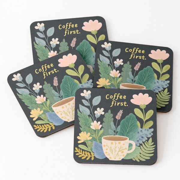 Item preview, Coffee First Floral Coffee Cup Illustration designed and sold by BobaBunny76.