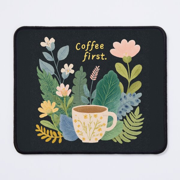 Item preview, Coffee First Floral Coffee Cup Illustration designed and sold by BobaBunny76.