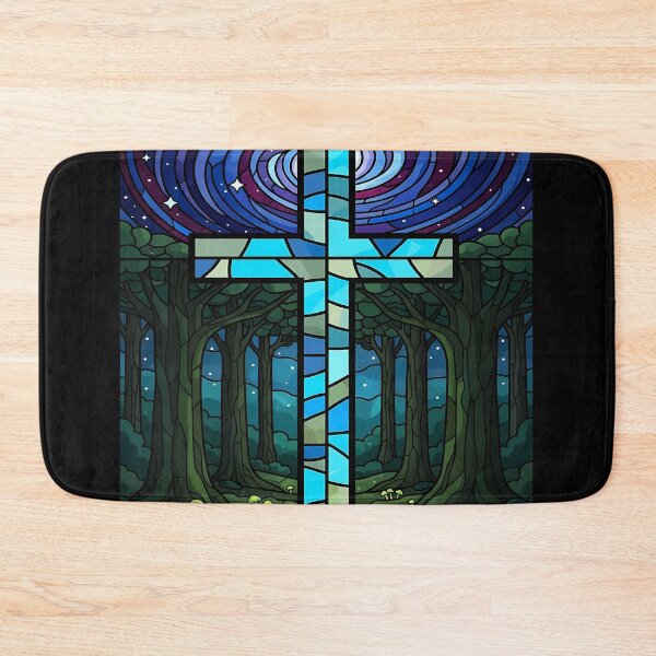 Item preview, Stained Glass Cross in Forest Night Sky designed and sold by Daniel Abdelmaseih.