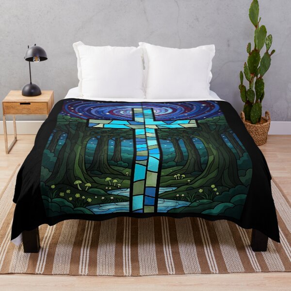 Item preview, Stained Glass Cross in Forest Night Sky designed and sold by Daniel Abdelmaseih.