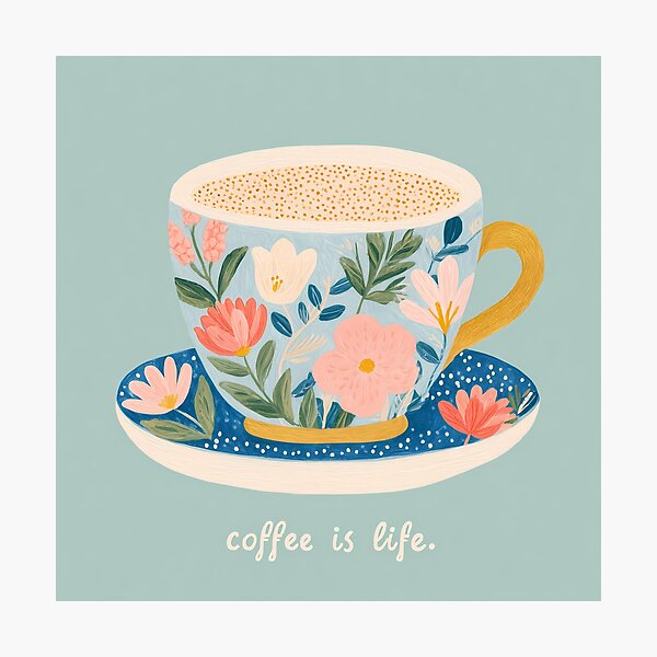 Item preview, Coffee Is Life Floral Coffee Cup Illustration designed and sold by BobaBunny76.