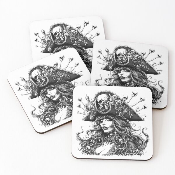 Item preview, Pirate Skull Queen Portrait | Black and White Gothic Sea Captain Art designed and sold by inkoutninja.
