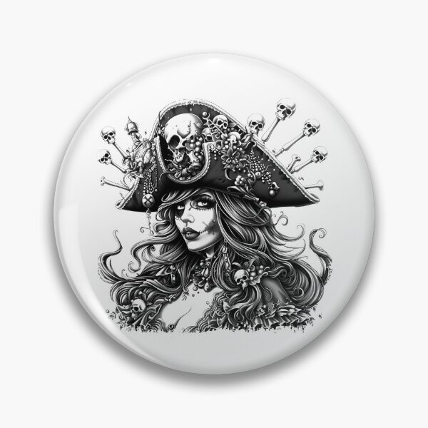 Item preview, Pirate Skull Queen Portrait | Black and White Gothic Sea Captain Art designed and sold by inkoutninja.