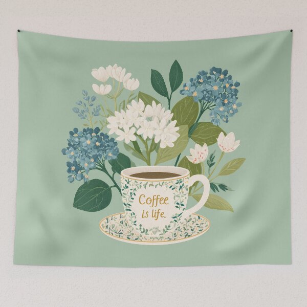 Item preview,  Coffee Is Life Floral Coffee Cup Illustration designed and sold by BobaBunny76.