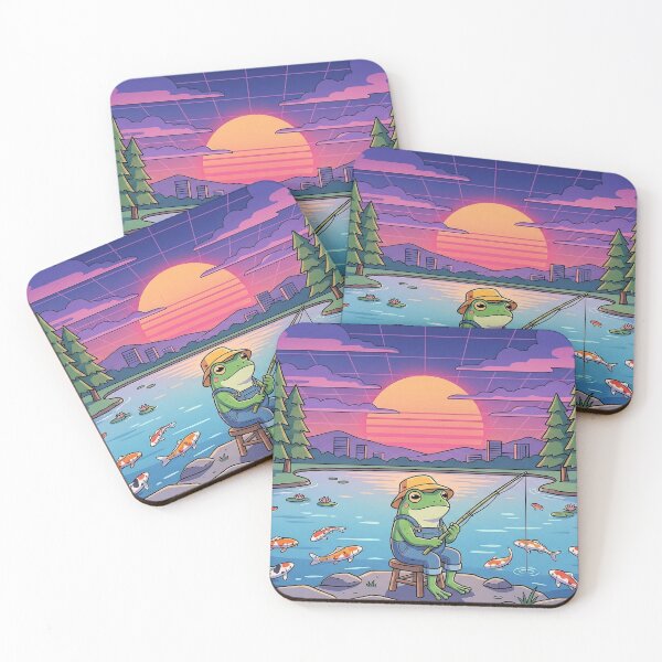 Item preview, Lo-Fi Frog Fishing at Sunset - Vaporwave Aesthetic designed and sold by The Chill Pond.
