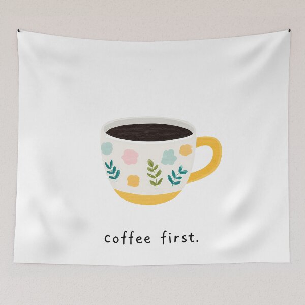 Item preview, Coffee First Floral Coffee Cup Icon Illustration designed and sold by BobaBunny76.