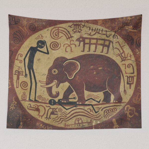 Item preview, @Ug Cave Drawings 'Gad Gets Squished by an Elephant' designed and sold by NickWhittleArt.