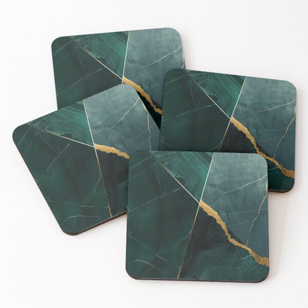 Item preview, Geometric emerald marble art with gold – Modern green and gold wall art for living room designed and sold by CosmicGlyph.