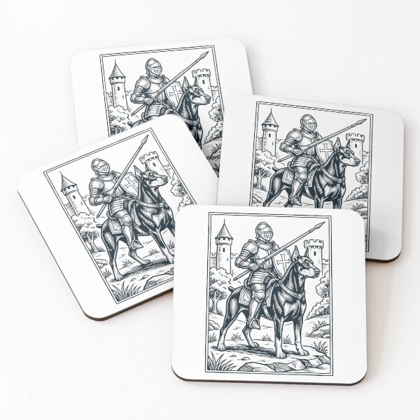 Artikelvorschau, Vintage-Ritter-Dobermann-Reiter, düsterer mittelalterlicher Hundeliebhaber entworfen und verkauft von DoodleTortle.